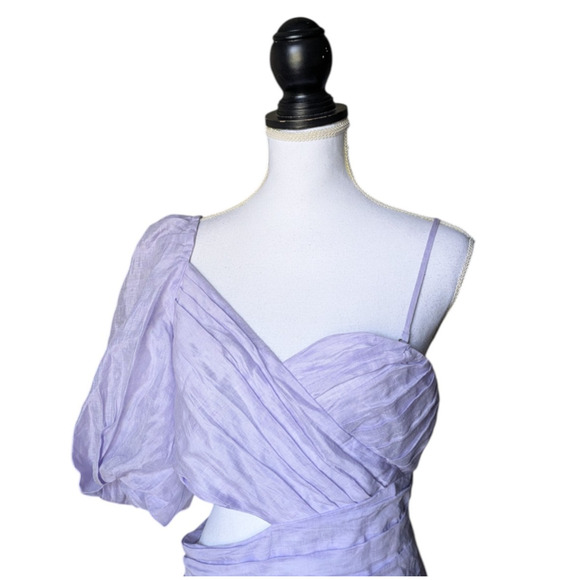 Sandro Cornaline Lilac Purple One Sleeve Linen Blend Mini Dress Size FR 40 US 8 - Picture 8 of 13